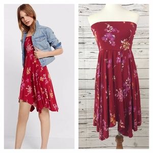 Express Assymetrical Hem Floral Strapless Dress